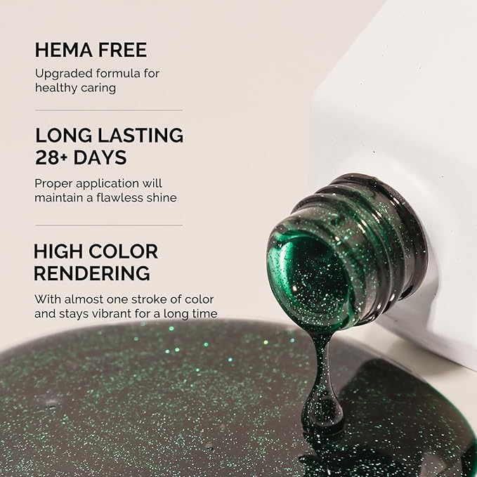 MelodySusie Hema Free Gel Nail Polish, 0.5 Fl Oz Thick Green Glitter Gel Polish, Non-Toxic, Long Lasting, Soak Off UV Nail Polish, Manicure Nail Design Salon DIY Nail Art at Home B3301