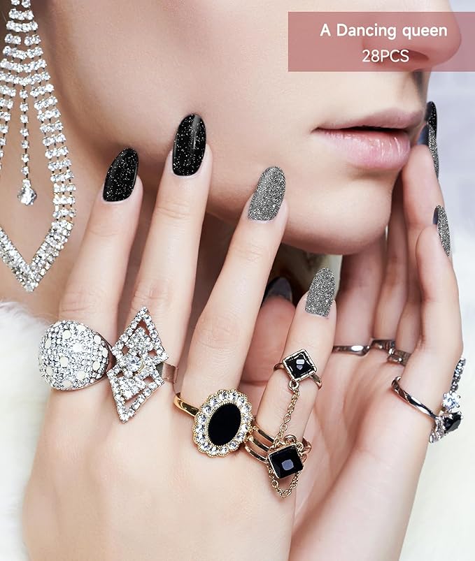 Semi Cured Gel Nail Strips (Dancing Queen), 28 pcs UV Gel Nail Stickers for Women Work with Any UV Lamps, Salon Quality Nails Wraps for Home DIY Nails Art
