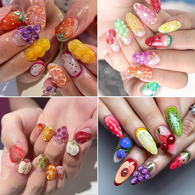 2Sheets Summer Fruit Nail Art Stickers 5D Embossed Colorful Lemon Designs Nail Decals Self-Adhesive Cute Strawberry Cherry Nail Sticker Cute Flower Star Nail Decal for Women Nails Decor Accessories