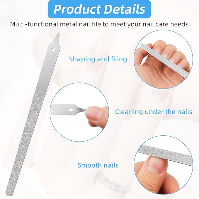 3PCS Diamond Dust Nail File, Fingernail Files with Pointed Tip, Fingernail Files with Pointed Tip/Nail Dresser for Manicure, Double Side Fingernail Toenail Files, Stainless Steel Nail Filer (2 Size)