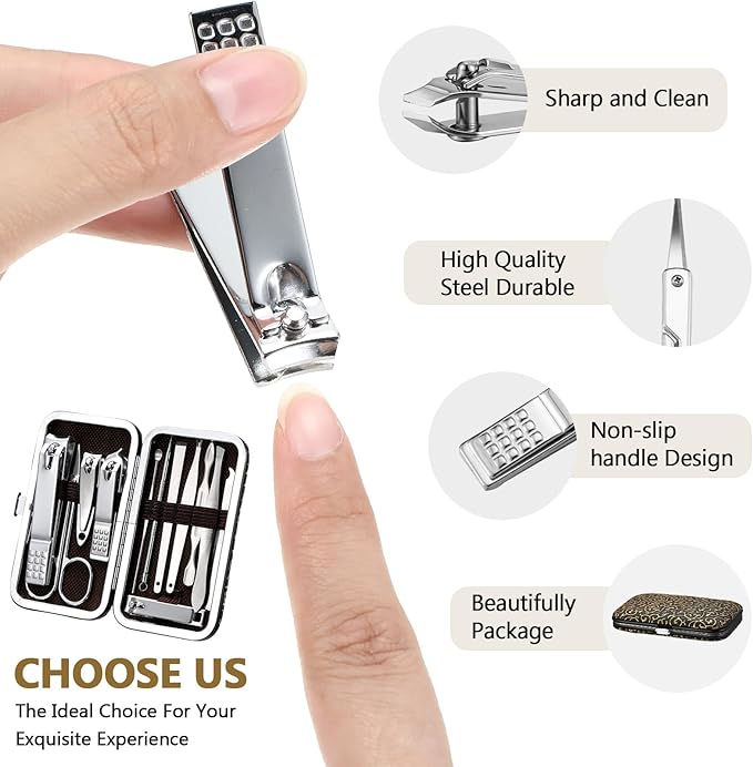 Geosar 12 Sets Christmas Stocking Stuffer Manicure Set Nail Clippers Set Pedicure Kit 12 in 1 Stainless Steel Professional Grooming Kits Nail Care Tools with Travel Case for Xmas Gifts(Modern Style)