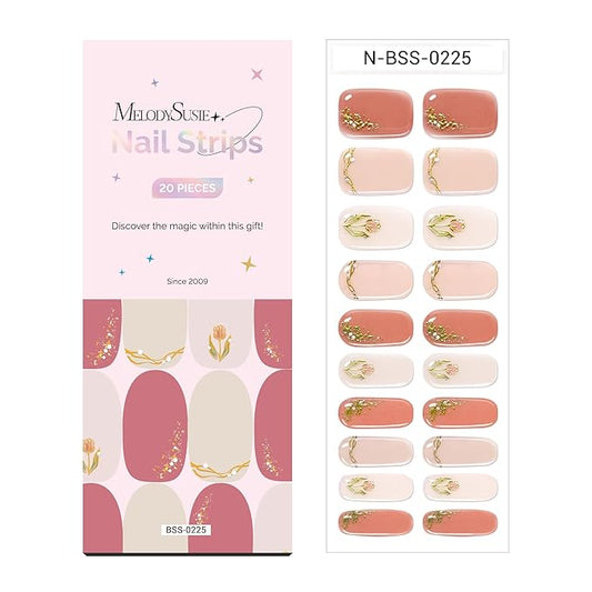 MelodySusie Semi Cured Gel Nail Strips, 20 PCS Gel Nail Stickers, Gel Nail Wraps, UV Light Required, Durable and Salon Quality (Tulips)