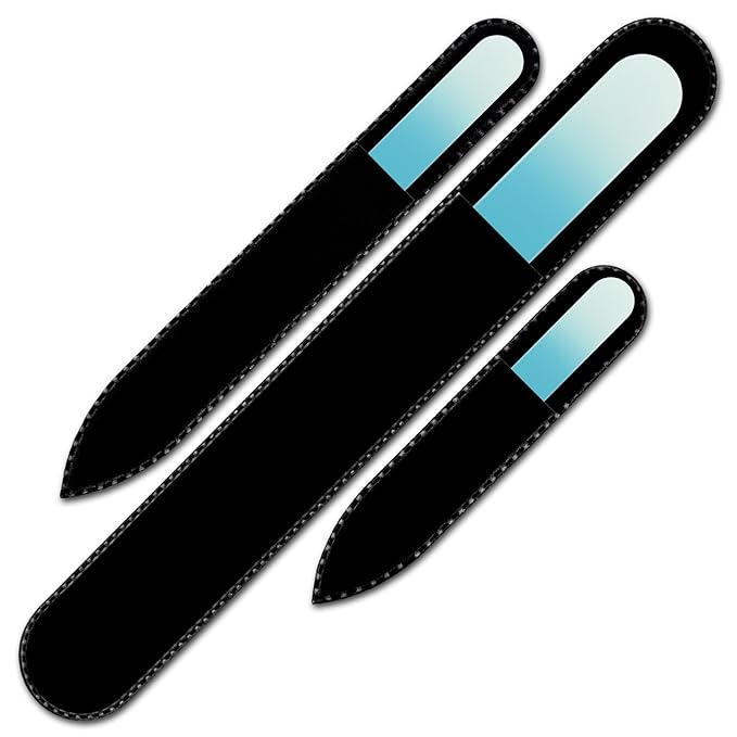 Glass Nail File - Mont Bleu Gift Set of 3 Crystal Nail Files in Pouch - Genuine Czech Tempered Glass - Handmade Gifts for Girlfriend - Premium Quality Professional Set of Nail Files for Women