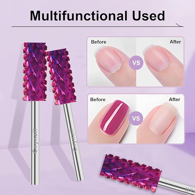 3/32" Small 5.35MM Barrel Bit Tungsten Carbide Nail Drill Bit Safety Bit for Gel & Acrylic Removal, 2- Way Rotating Efile Tip, Salon Electric File Accessory (4XC Girt, Purple)