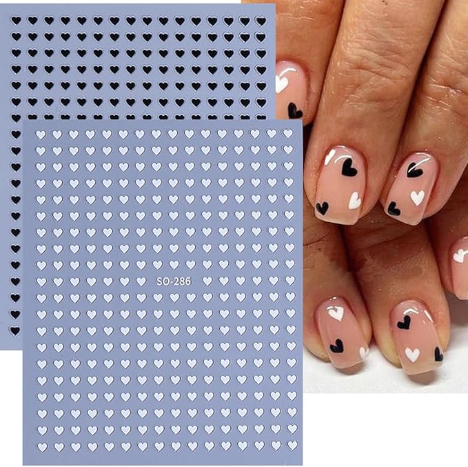 6 Sheets Heart Nail Art Stickers Decals Black White Red Laser Silver Heart Nail Stickers for Women Valentines Nail Art Supplies 3D Self Adhesive Romantic Hearts Sticker Design Manicure Decoration