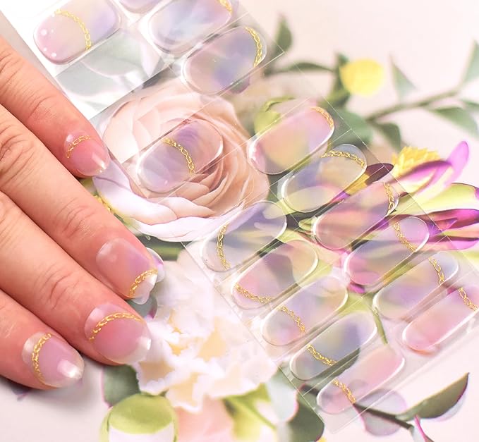 Semi Cured Gel Nail Strips 22pcs Polish Stickers Manicure Wraps for Home DIY Works with Nail Lamp Light