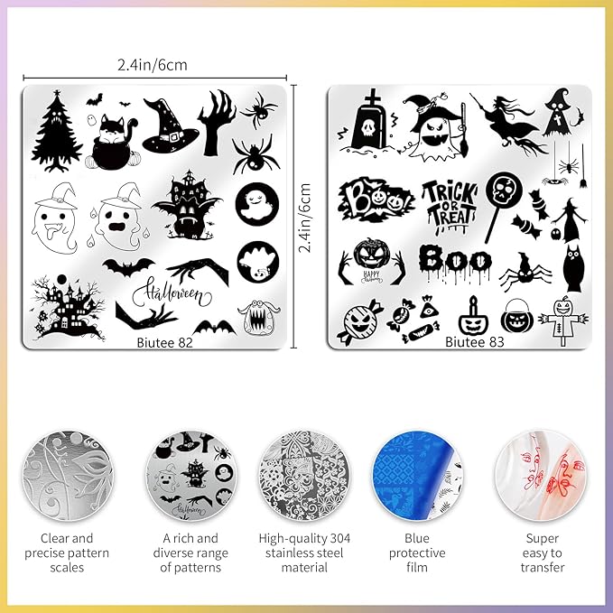 Biutee Nail Stamping Plate 15PCS Nail Stamper Kit Nail Art Stamping Plates Set with Nail Stamper, Scraper & Storage Bag, Nail Stamping Kit Star Bowknot Love Butterfly Leaf Halloween Design Template