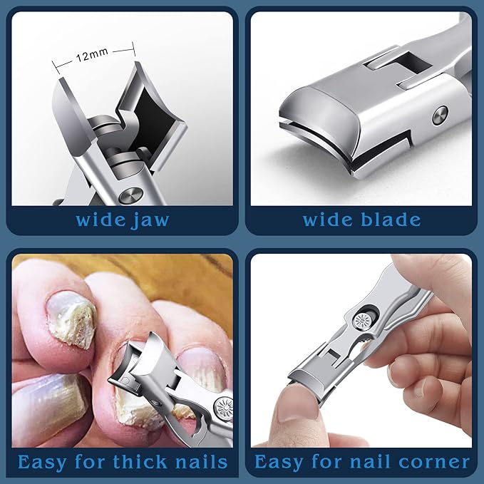 German Nail Clippers for Men with Catcher, Heavy Duty Toe Nail Clippers for Thick Nails Seniors, Portable Ultra Sharp Fingernail Clippers with Wide Mouth, Anti Splash Stainless Steel Nail Cutters