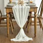 Artoid Mode Boho Cheesecloth Gauze Ivory Wedding Table Runner, 120 Inch - Image 2
