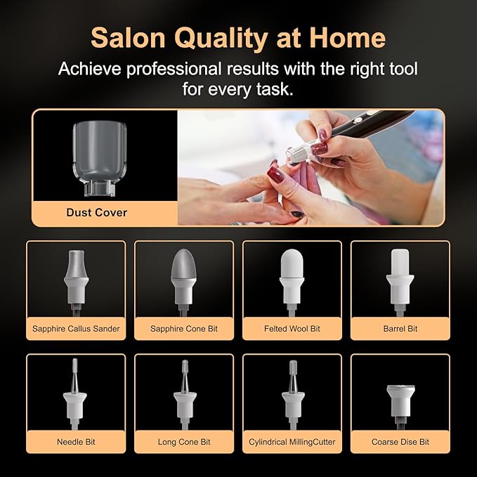 Electric Nail File Drill: Rechargeable Cordless Nail Drill – 9-Speed Rechargeable Electric File for Acrylic & Gel Nails, Portable Manicure & Pedicure Set for Home & Salon