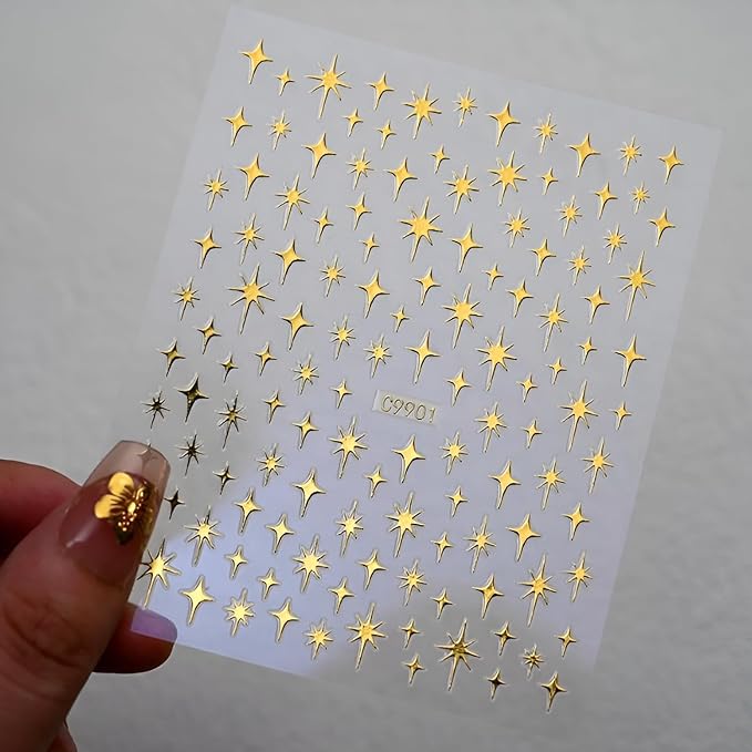 12 Sheets Gold Nail Art Stickers Decals 3D Self Adhesive Letter Heart Nail Decals,Flower Star Nail Stickers,Gold Nail Stickers for Nail Art,Nails Supplies for Women Girls