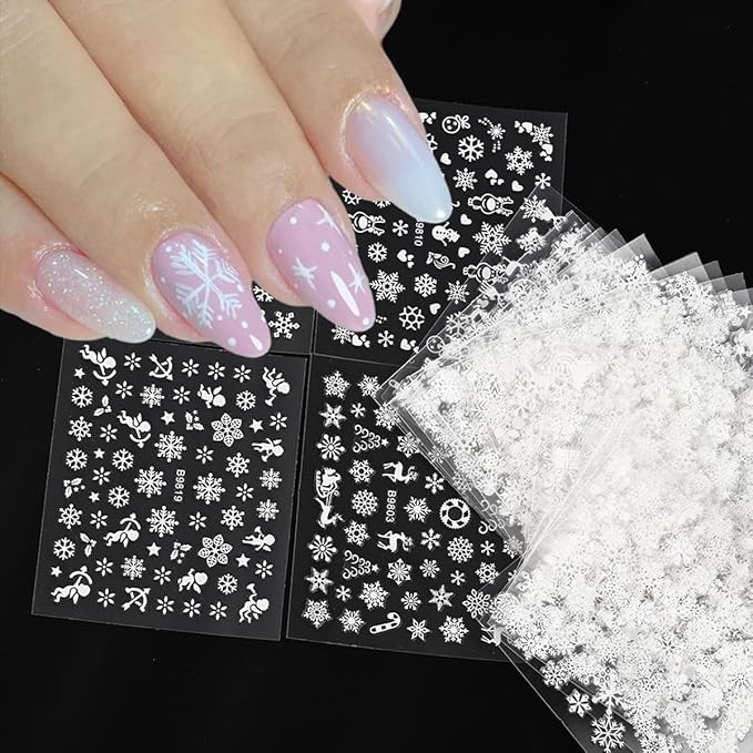 30 Sheets Christmas Snowflakes Nail Art Stickers for Nails Kit White Snowflakes Winter Nail Stickers Snowmen Santa Claus Elk Snow Design Xmas Holiday Nail Art Supplies for Women Girls Manicure