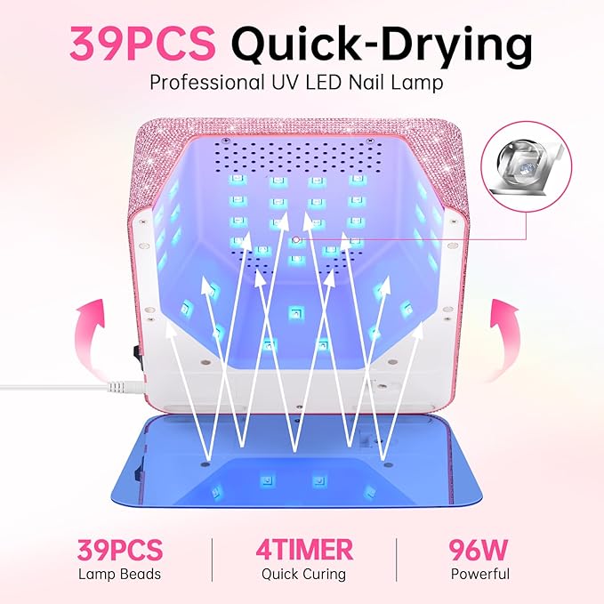 UV LED Nail Lamp 96W Plug-in Nail Dryer Sparkly Gel Polish Light 4 Timer Setting Professional Quick Dry Curing Lamp with Display Auto Sensor for Salon & Home