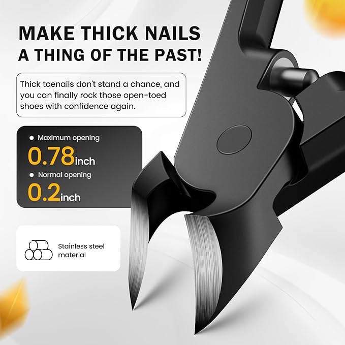 BEZOX Thick Toe Nail Clippers - Comfortable Rebound Thick Spring Toenails Clipper for Thick Nails for Seniors, Precision Fingernail Clippers for Men and Women - Black