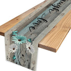 Daisy Floral Table Runner, Rustic Wild Flowers Wooden Boho Spring Butterfly - Image 4