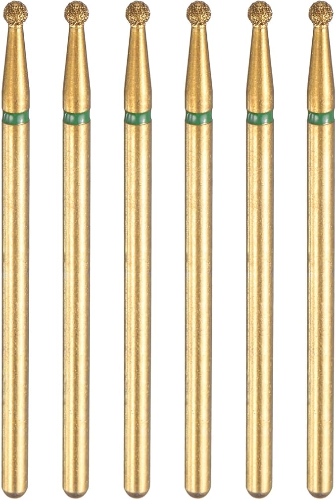 HARFINGTON 6pcs 100-120 Grits Diamond Grinding Bit 2mm Ball Head 2.35mm Shank 2mm Length Titanium Plated Stone Sanding Drill Bits Rotary Tool for Nails Grinding Polishing