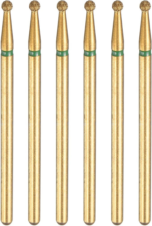 HARFINGTON 6pcs 100-120 Grits Diamond Grinding Bit 2mm Ball Head 2.35mm Shank 2mm Length Titanium Plated Stone Sanding Drill Bits Rotary Tool for Nails Grinding Polishing
