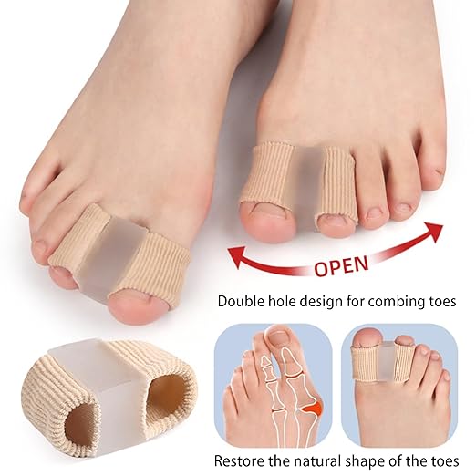4 Pairs Toe Separator Sleeves, Soft Breathable Big Toe Corrector with Gel Toes Spacer Cushion, Crooked Hammer Toes Overlapping Toes Straightener Sleeves for Big Toe Alignment Bunion Relief（S）