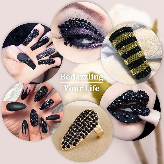 Resin Rhinestones for Crafting, 2 Boxeses Black Multi Sizes Flatback Bedazzling Crystals for Crafts Nail Art Decoration, Non Hotfix Gems Charms for Tumbler Shoes Clothing Fabric Face Makeup