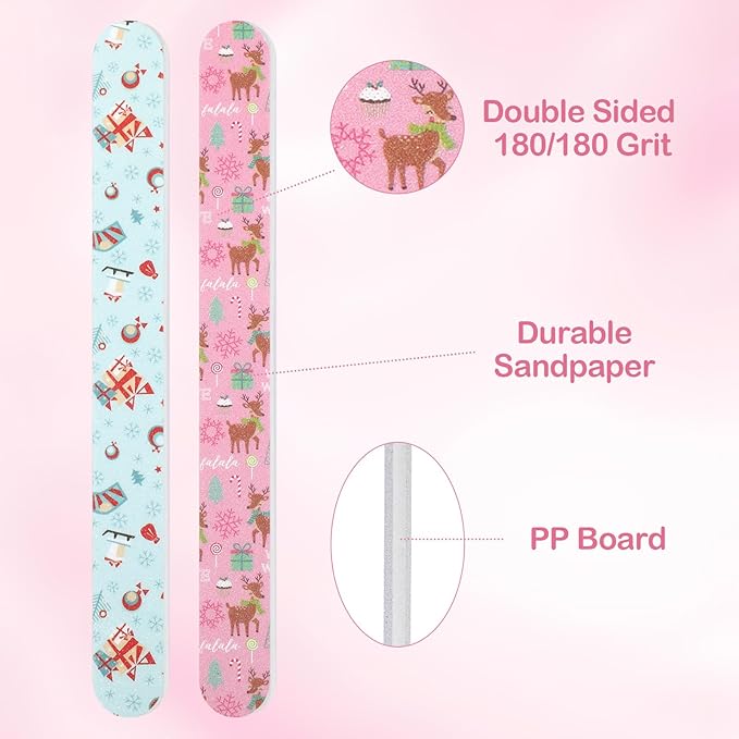 12Pcs Nail Files, Colorful Random Pattern Emery Boards for Nails, Christmas Double Sided Reusable Manicure Pedicure Tools, Fingernail Files for Women Girls Natural & Acrylic Nails