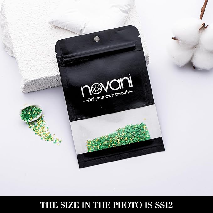 Novani 3000 Pieces Flatback Rhinestones Glass Round Gems F-Green Crystals for Nail Art DIY Crafts Clothes Shoes,SS6,1.9-2.0mm