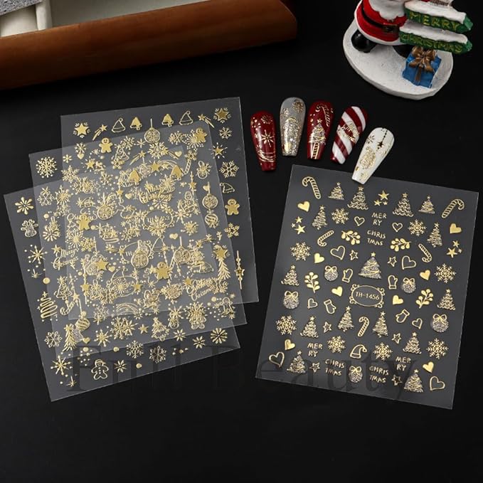 7 Sheets Christmas Nail Stickers for Nail Art, 3D Self-Adhesive Deer Star Nail Decals, Mushroom Nail Supplies Nail Art Design Accessories for Women and Girls Manicure DIY Decoration