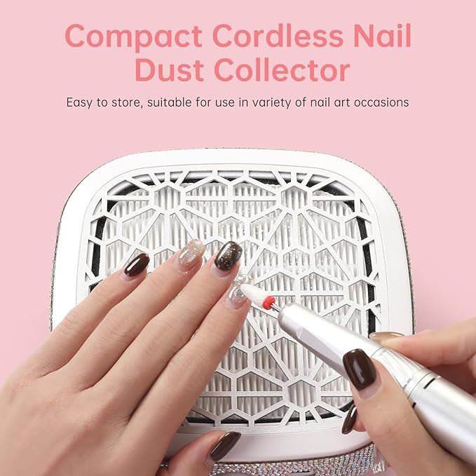 Nail Dust Collector,Compact 6000RPM Vacuum Fan Rechargeable Dust Collector Extractor, Powerful Dust Suction Machine for Acrylic Gel Polish Manicure Pedicure for Nail Salon&Home