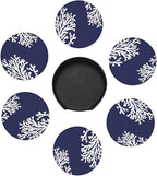 6 Pcs Coral Navy Blue Nautical Coastal Ocean Theme Marine Leather Coasters - Image 7