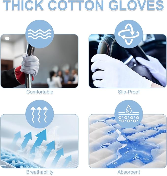 12 Pairs White Cotton Gloves Premium Moisturizing Hand Protection for for Dry Hands Sleeping Eczema Relief for Men and Women