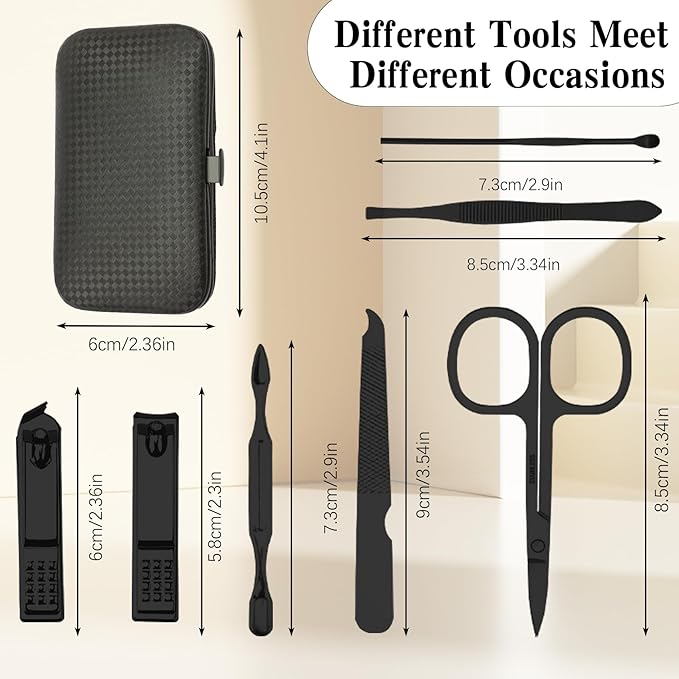 Manicure Kit for Men Women Nail Clippers Pedicure Tools Kit Travel Nail File Toe Set Finger Grooming Kits Christmas Birthday Gifts Ideas Stocking Stuffers Kids Adults Teens Boys Girls Friends(Black)