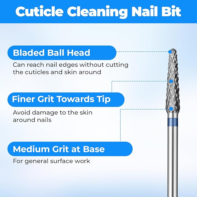 2 Pcs 3/32" Cuticle Clean Nail Drill Bits, Small Cone Clean Medium Grit Carbide Gel Remover Drill Bit for Electric Nail Drills, Conical Professional Manicure Tool Pedicure Gel Polishing Accessories
