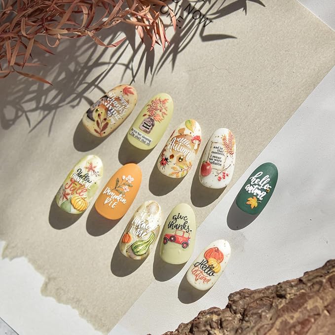 1 Sheet Fall Nail Stickers 5D Embossed Maple Leaves Nail Stickers for Nails Thanksgiving Day Pumpkin Nail Decals Fall Leaf Garland Nails Supplies Autumn Leaves Pumpkin Design Sticker for Women