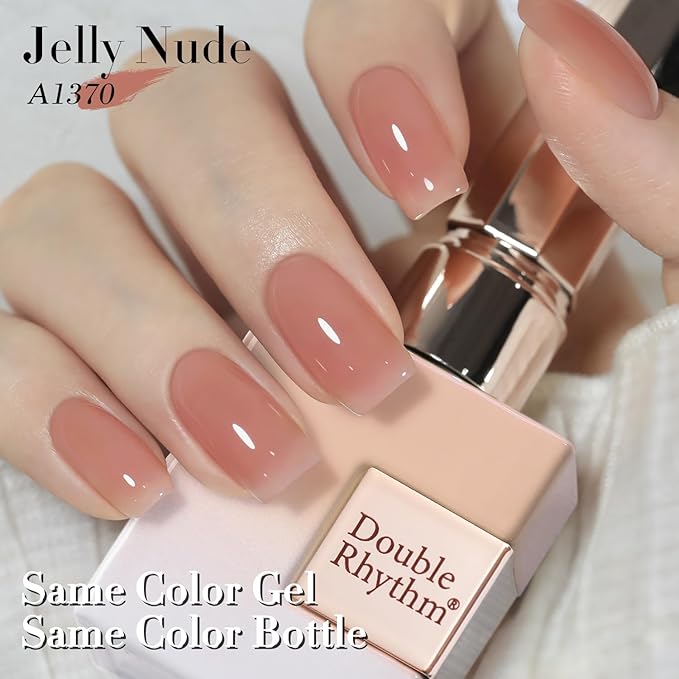 Double Rhythm Gel Polish 15ML Jelly Sheer Pastel Light Milky Color Pearl White Bottle 1 PC 0.5 OZ Full Size Nail Art Salon at Home (Nude Brown-D1370)