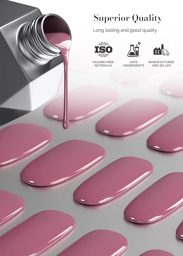 MelodySusie 30PCS Semi Cured Gel Nail Strips, Rose Pink, Salon Quality, Long Lasting, Easy to Apply, Includes 2 Prep Pads, Nail File and Wooden Stick
