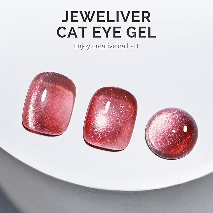 MelodySusie Jeweliver Cat Eye Gel Nail Polish, 0.5 Fl Oz Red Glitter Holographic Magnetic Nail Polish with Magnet, UV Nail Polish for Nail Art Manicure Salon DIY at Home C66