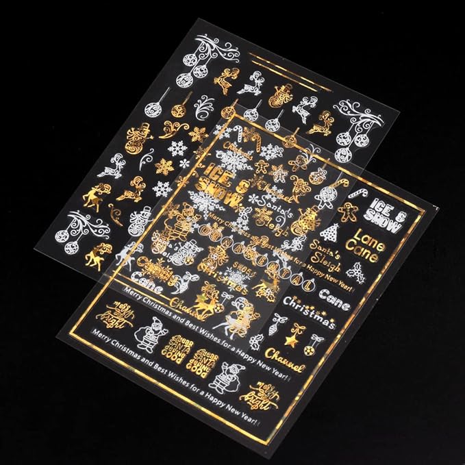 9 Sheets Christmas Nail Art Stickers Decals Self-Adhesive Pegatinas Uñas Gold White Nail Supplies Nail Art Design Decoration Accessories