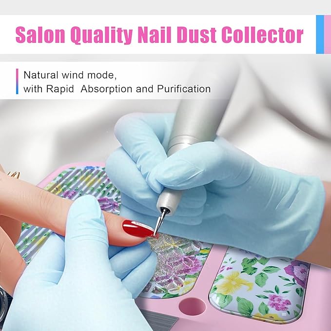 Nail Dust Collector,180W Power Suction, Dust Vacuum Fan Extractor with Reusable Filter for Nail Tech, Acrylic Gel Polish Manicure Pedicure Tool, Salon & Home,Pink