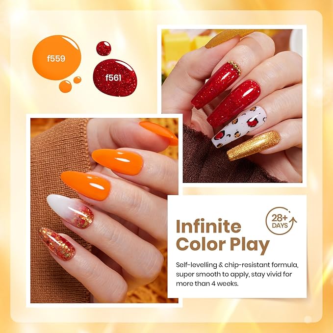 beetles Christmas Gel Polish Set - Daring Glow Collection, Gold Cat Eye Gel Colors Red Gold Glitter Shimmer Yellow Orange Christmas Nails Art Soak off Uv LED Manicure Nail Trend Gift for Women