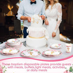 Pickmesh 250 Pcs Pink Baptism Cross Disposable Tableware Set Confirmation - Image 6