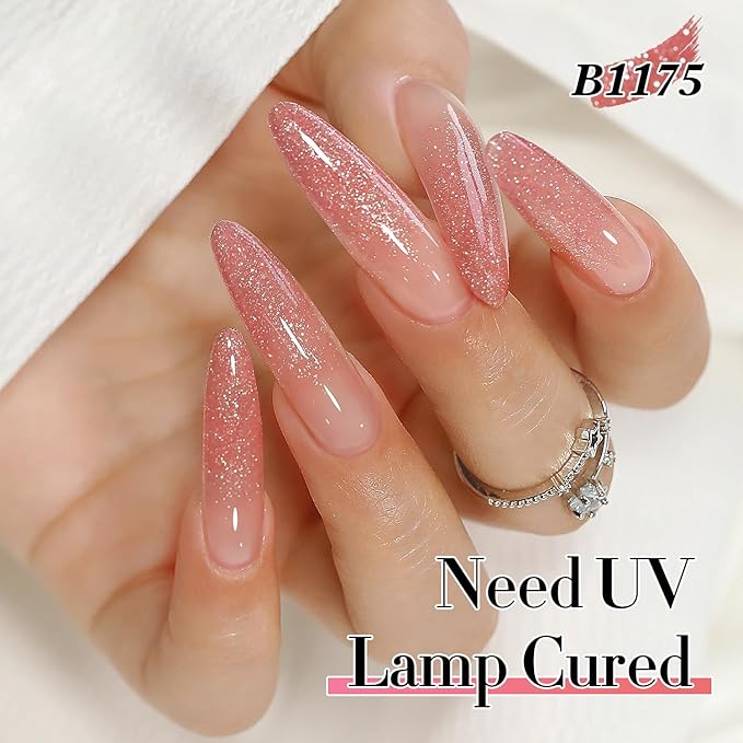 Double Rhythm 0.5Oz Glitter Gel Polish Shimmer Reflective Color for Nail Art Salon DIY Soak Off 15ml Nail Lamp Gel Polish at Home (Rose Pink-B1175)