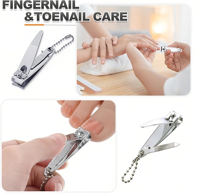 16-Piece Bulk Nail Clippers with File & 16 PCS Earpicks | Stainless Steel Travel Small Toenail Clippers Mini Fingernail Clippers with Storage Pouch for Men, Women, Gifts, Homeless Care
