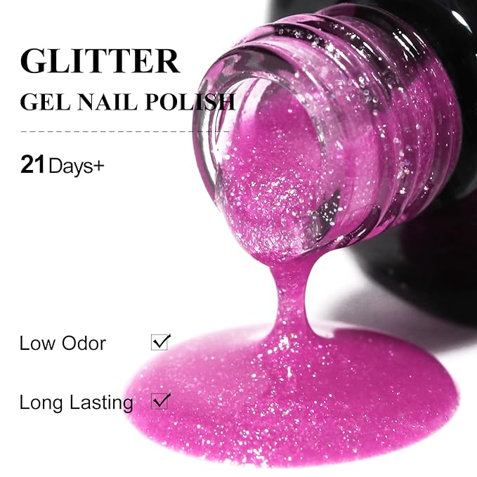 Imtiti Gel Nail Polish Sheer Glitter Purple 3 in 1 One Step Color Soak Off UV LED Spring Summer Art Starter Manicure Salon DIY at Home, 0.5 Fl Oz
