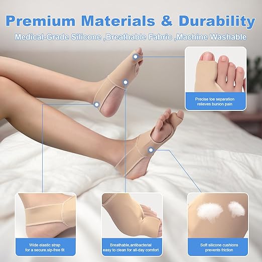 2-Pack Bunion Corrector for Women & Men | Big Toe Straightener Splint with Silicone Spacers | Relieves Hallux Valgus, Bunion Pain & Bursitis | Day & Night Use