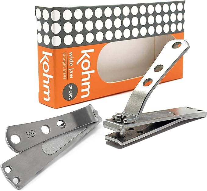 KOHM Straight Blade Nail Clippers with Nail File (in Build) - Heavy-Duty, Stainless Steel, Professional Toenail Clippers - Nail Cutters for Seniors and Adult