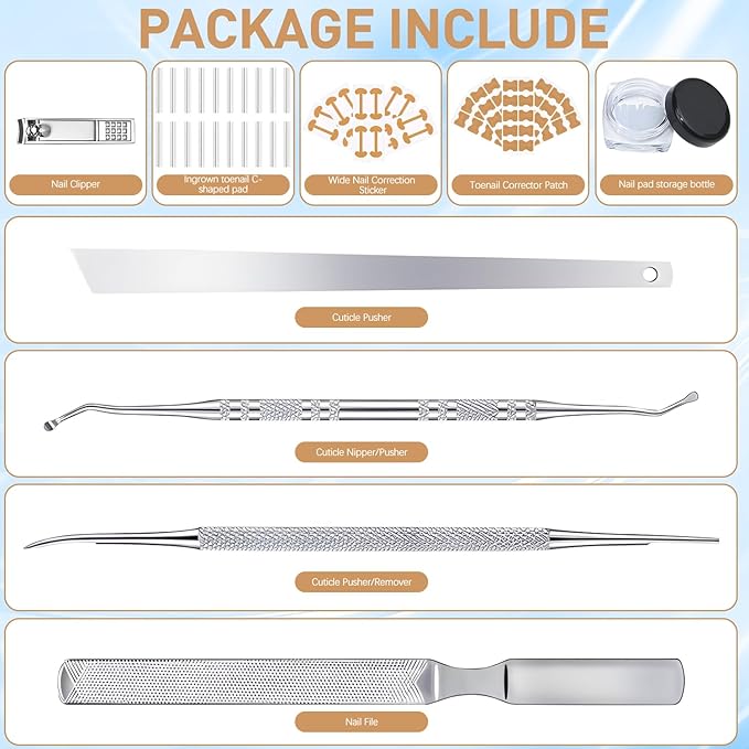 Ingrown Toenail Treatment,50Pcs No Glue Breathable Toenail Corrector Patch with File and Lifter,Professional Ingrown Toenail Corrector,Ingrown Toenail Tools for Quick Relief