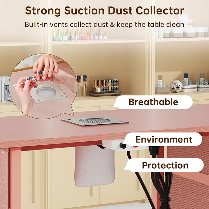 Nail Desk, Manicure Table, Nail Beauty Salon Workstation w/Electric Dust Collector, 8 Fabric Drawers