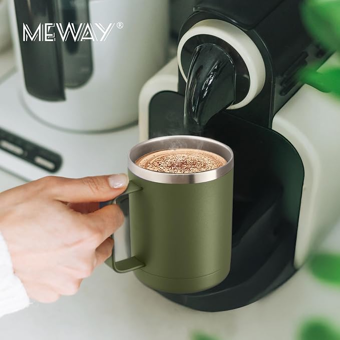 MEWAY 12oz Coffee Mug With Handle and Sliding Lid, Stainless Steel Travel - Image 8