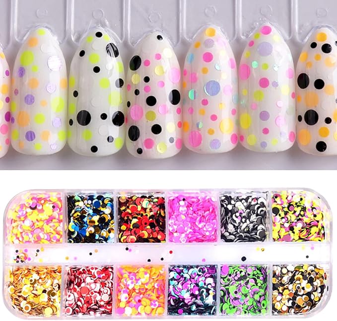 12 Colors Laser Mixed Circle Nail Glitter Sequins 3D Nail Art Accessories Holographic Round Shape Flakes Nail Art Design Acrylic Nails Supplies Women Manicure Beauty Decor DIY Crafts Decorations