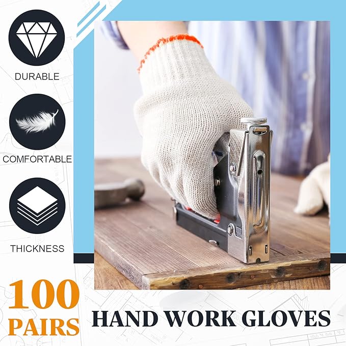 Sureio 100 Pairs Cotton Gloves Hand Cotton Liners Safety Knitted Polyester Gloves for BBQ Roping Men Women