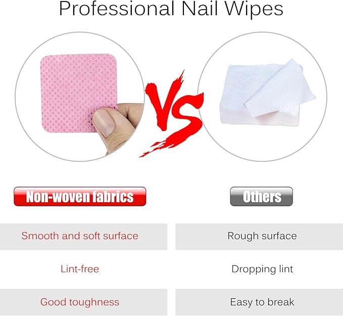 300 Pcs Lint Free Nail Wipes, Non-Woven Nail Polish Remover Pads Nail Polish Wipes for Nail Polish Removal Eyelash Extensions DIY Nail Art Supplies (Pink)